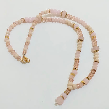 Rose, Pink, peach Beaded gold Necklace & Earrings Ima Artistry