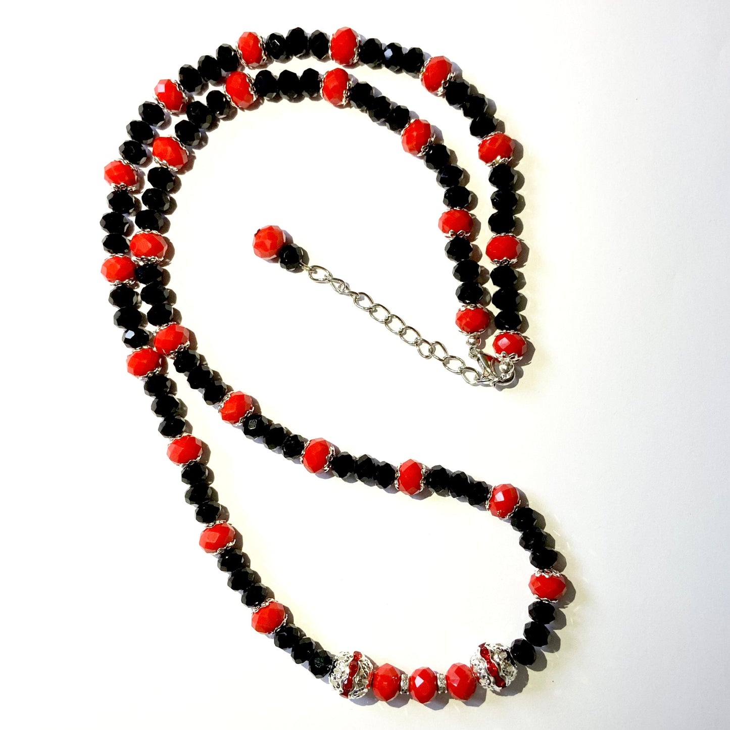 Red and Black Faceted Crystal Rondelle Beaded Jewellery Set Ima Artistry