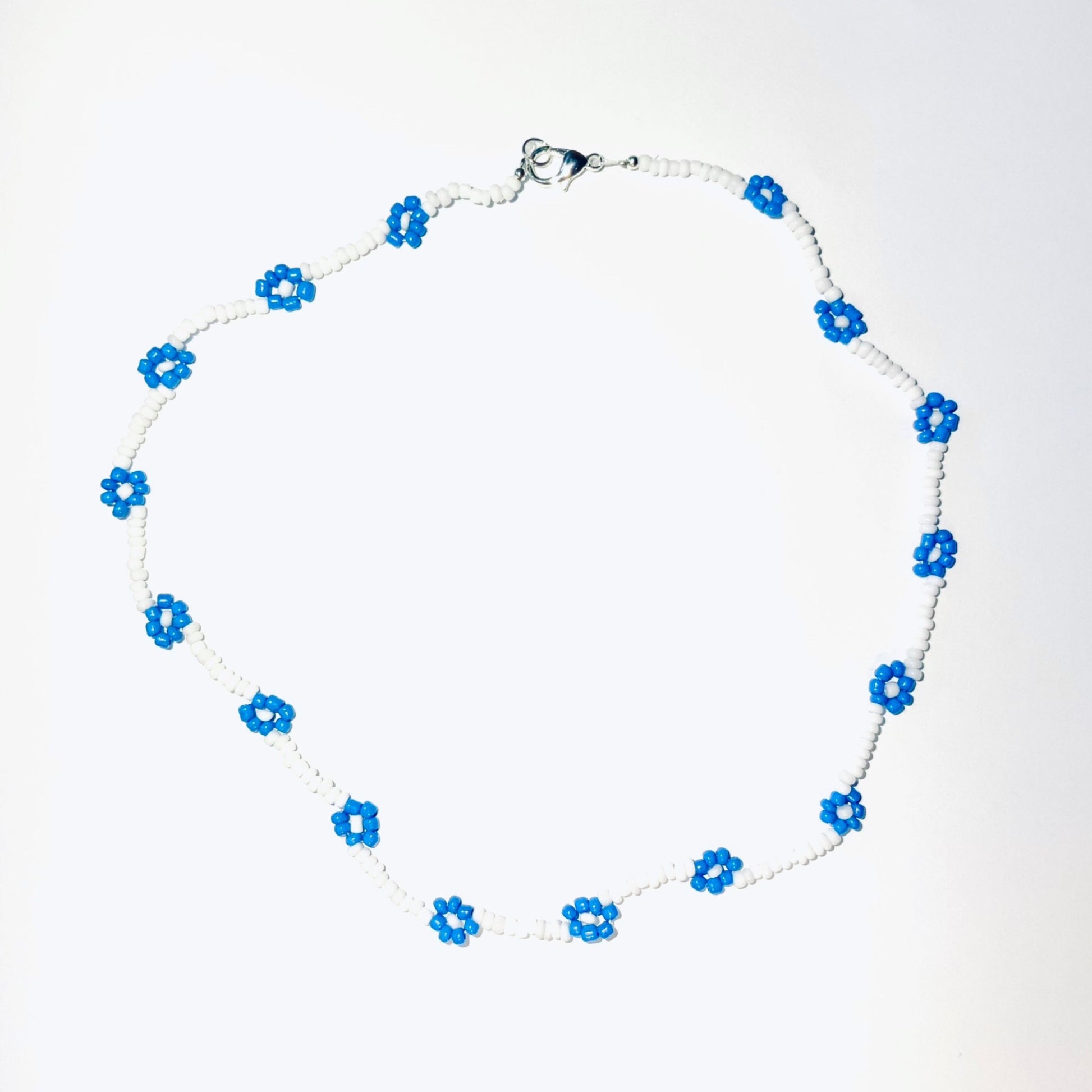 White and Blue Seed Beaded Choker with Bracelet Ima Artistry