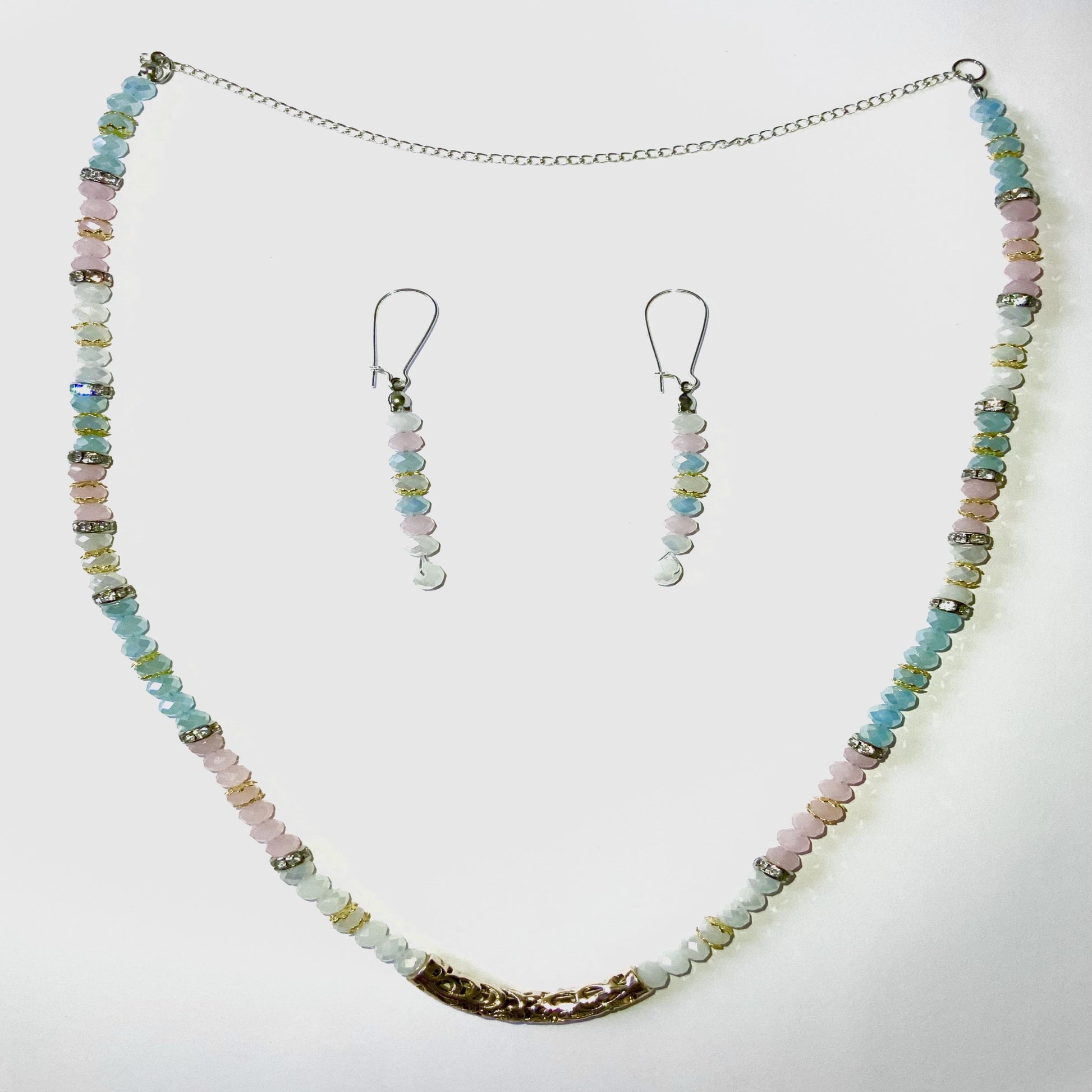 Filigree Curved bar Beaded Necklace & Earrings Ima Artistry