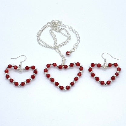 Heart shaped Agate Gemstone Necklace & Earrings Valentine's gift Ima Artistry