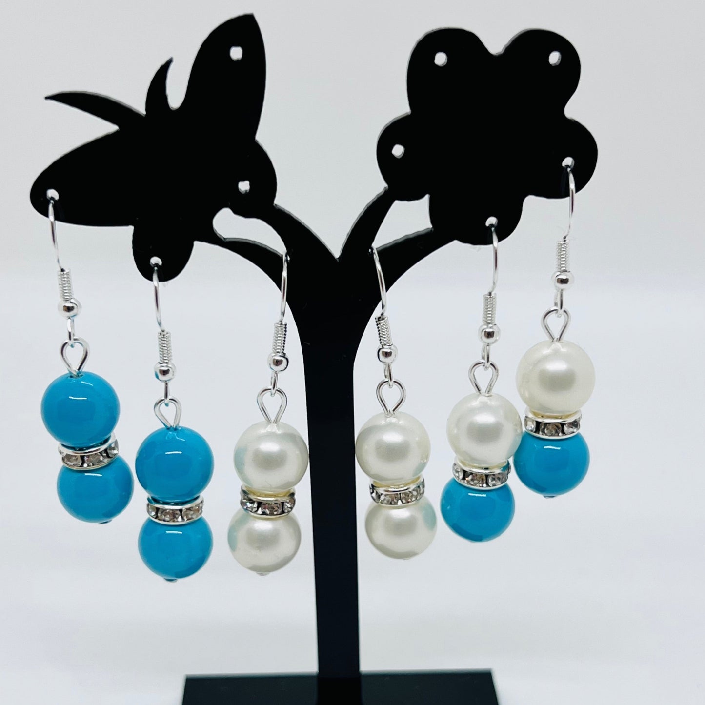 Shell Pearls Beaded Blue White Earrings Ima Artistry