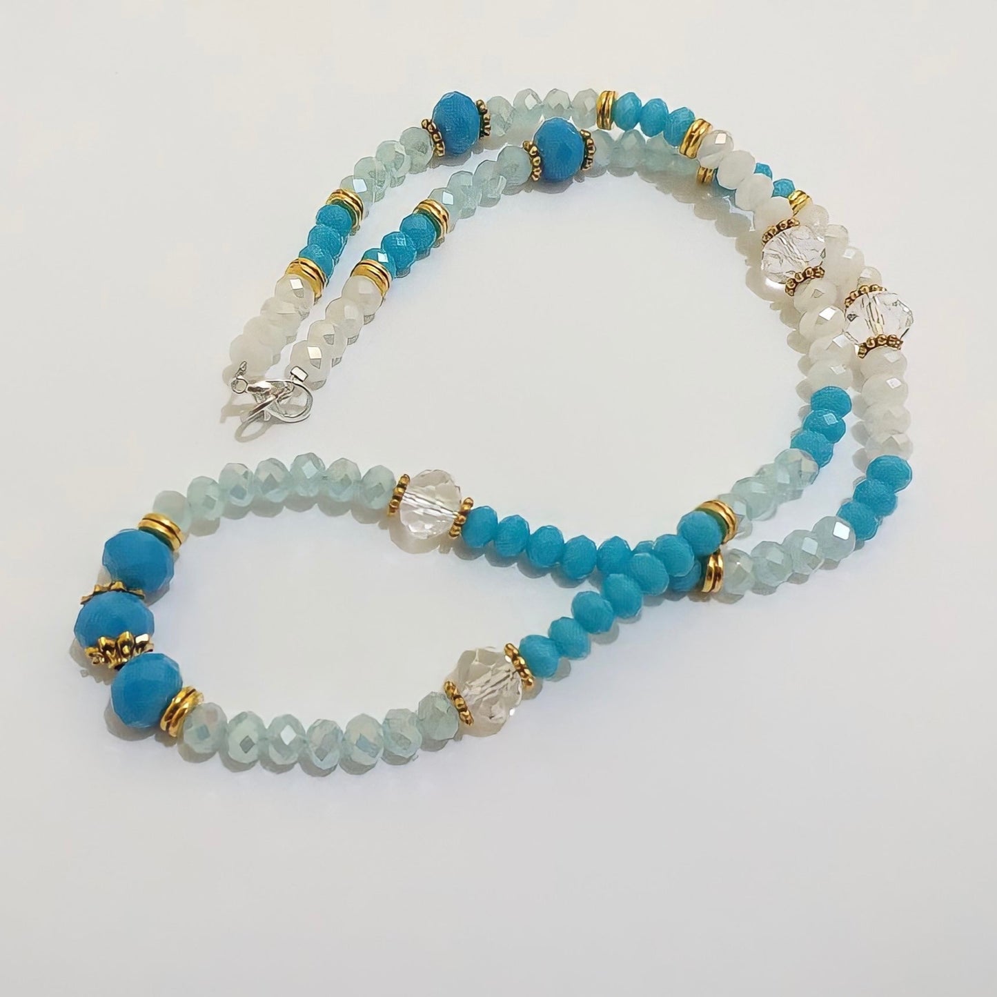 White Bluish Aqua Beaded Necklace & Earrings Ima Artistry