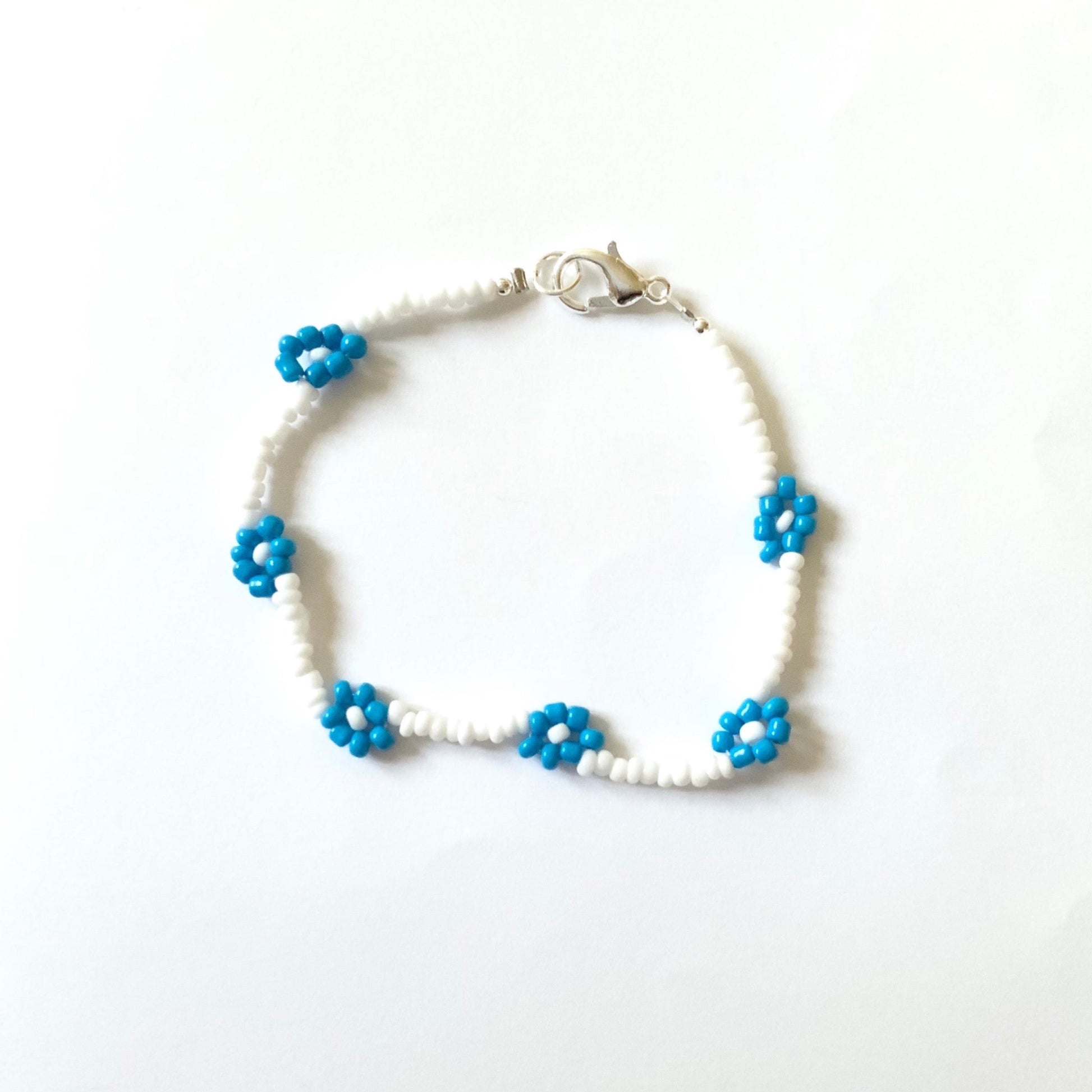 White and Blue Seed Beaded Choker with Bracelet Ima Artistry