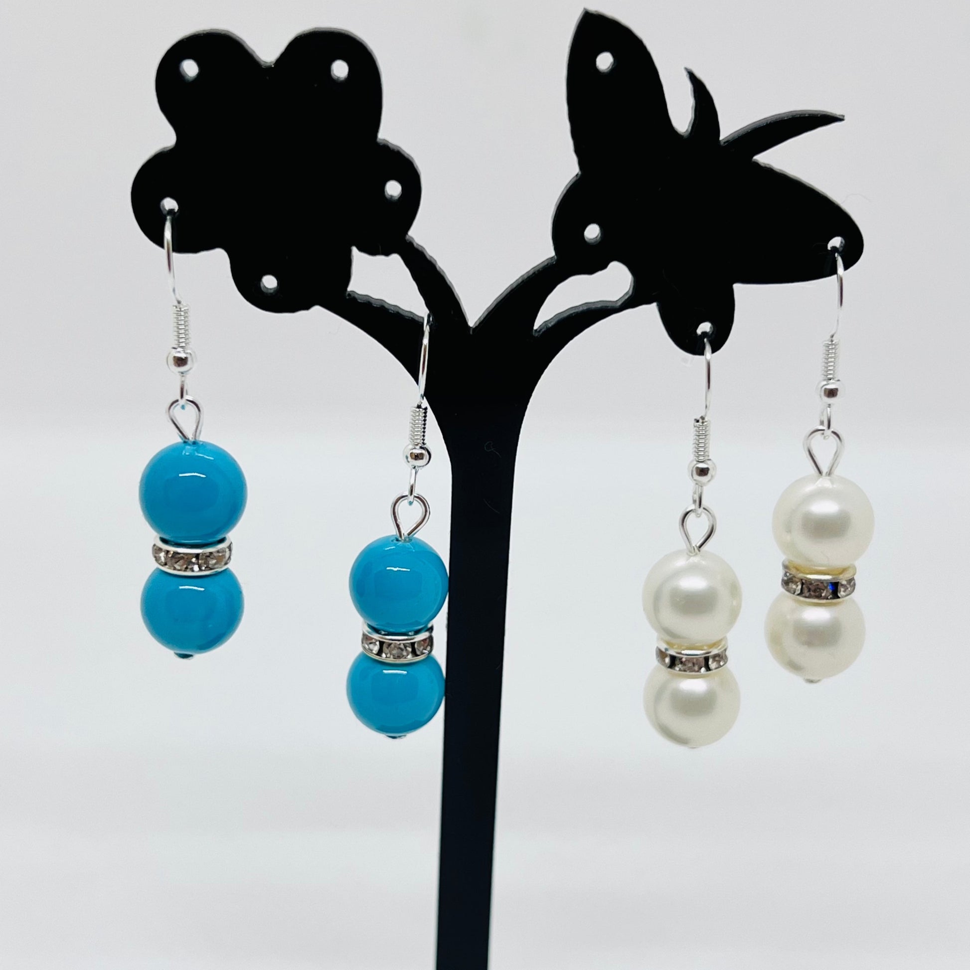 Shell Pearls Beaded Blue White Earrings Ima Artistry