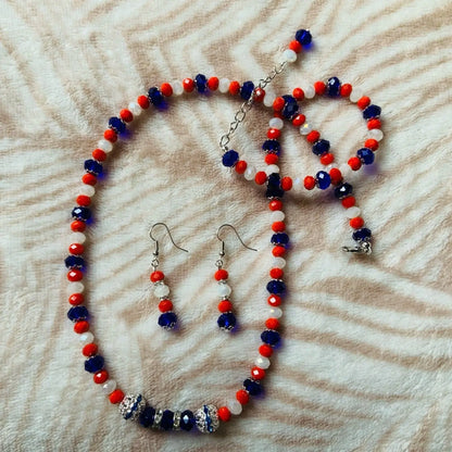 Red White Blue Crystal Faceted Rondelle Beaded Jewellery Set Ima Artistry