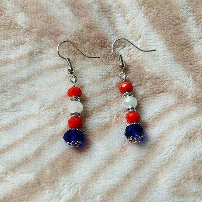 Red White Blue Crystal Faceted Rondelle Beaded Jewellery Set Ima Artistry