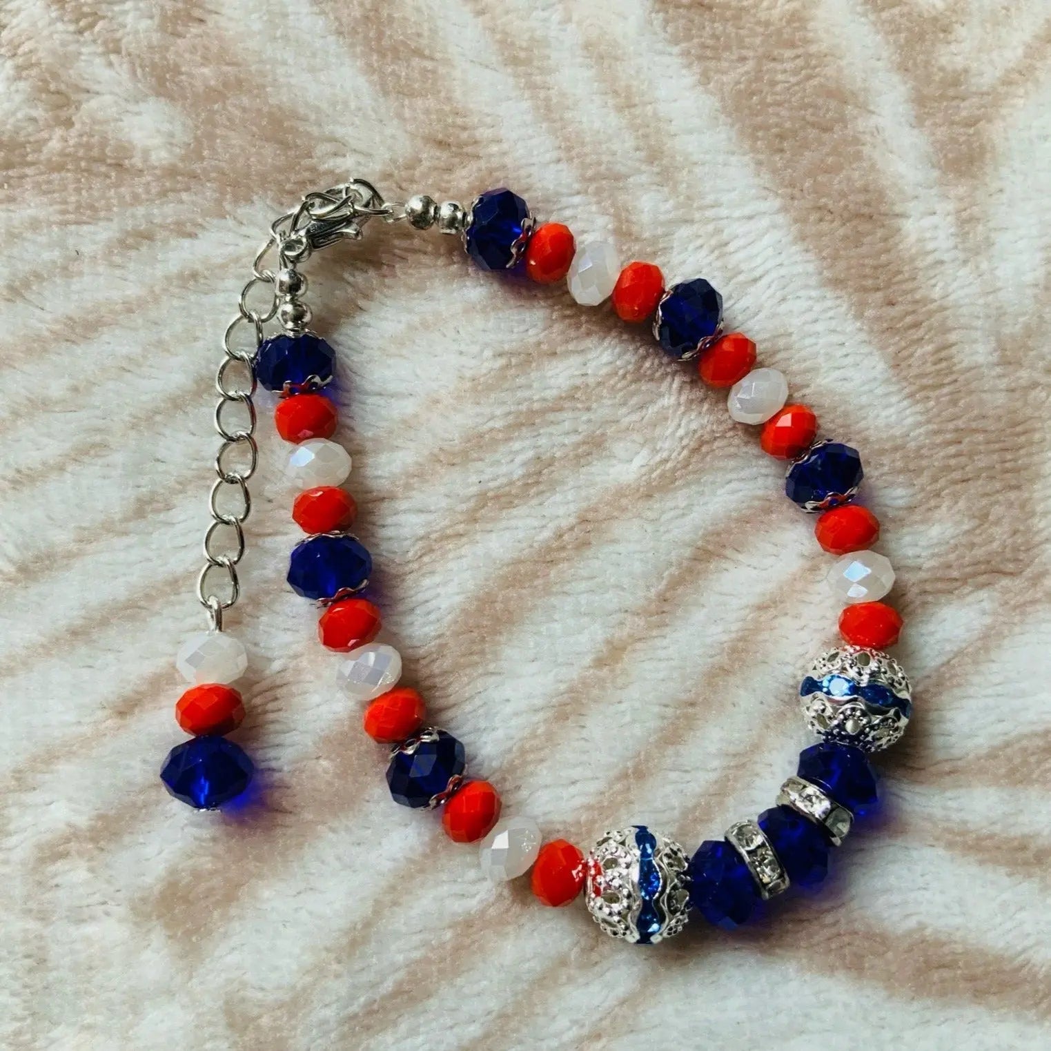 Red White Blue Crystal Faceted Rondelle Beaded Jewellery Set Ima Artistry