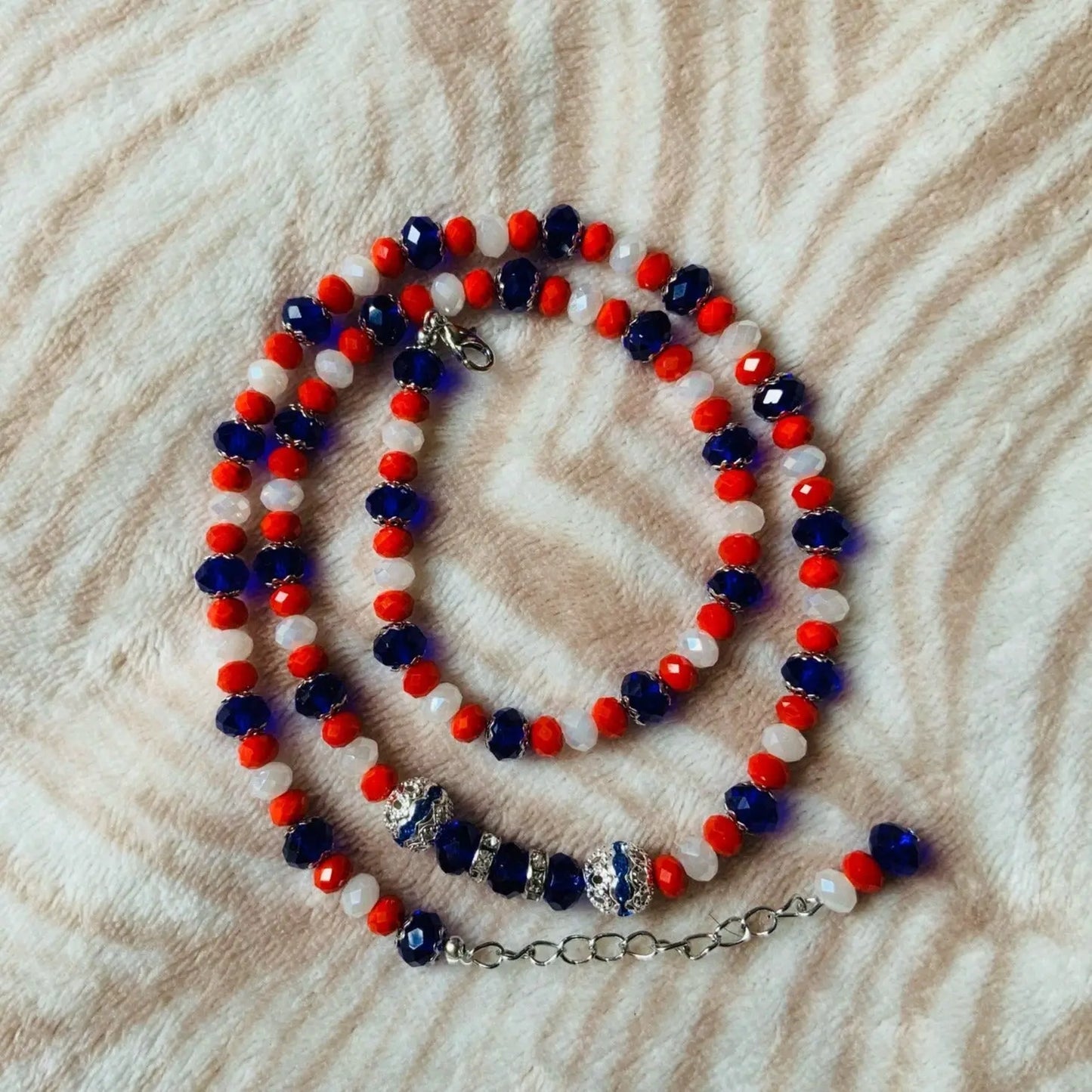 Red White Blue Crystal Faceted Rondelle Beaded Jewellery Set Ima Artistry