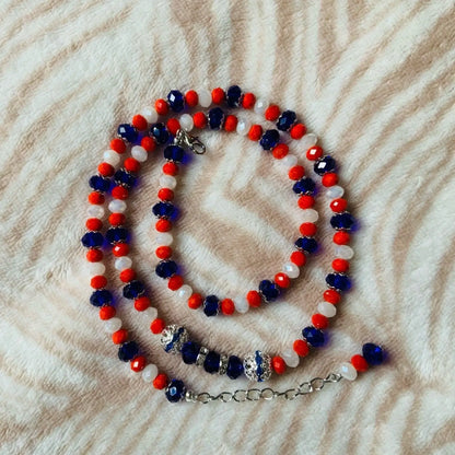 Red White Blue Crystal Faceted Rondelle Beaded Jewellery Set Ima Artistry