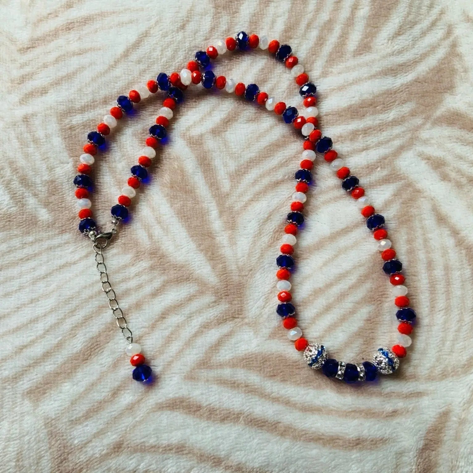 Red White Blue Crystal Faceted Rondelle Beaded Jewellery Set Ima Artistry