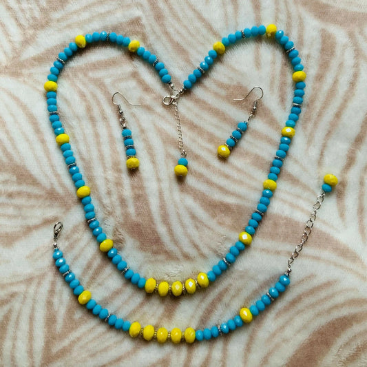 Yellow & Blue Crystal Faceted Rondelle Beaded Jewellery Set Ima Artistry