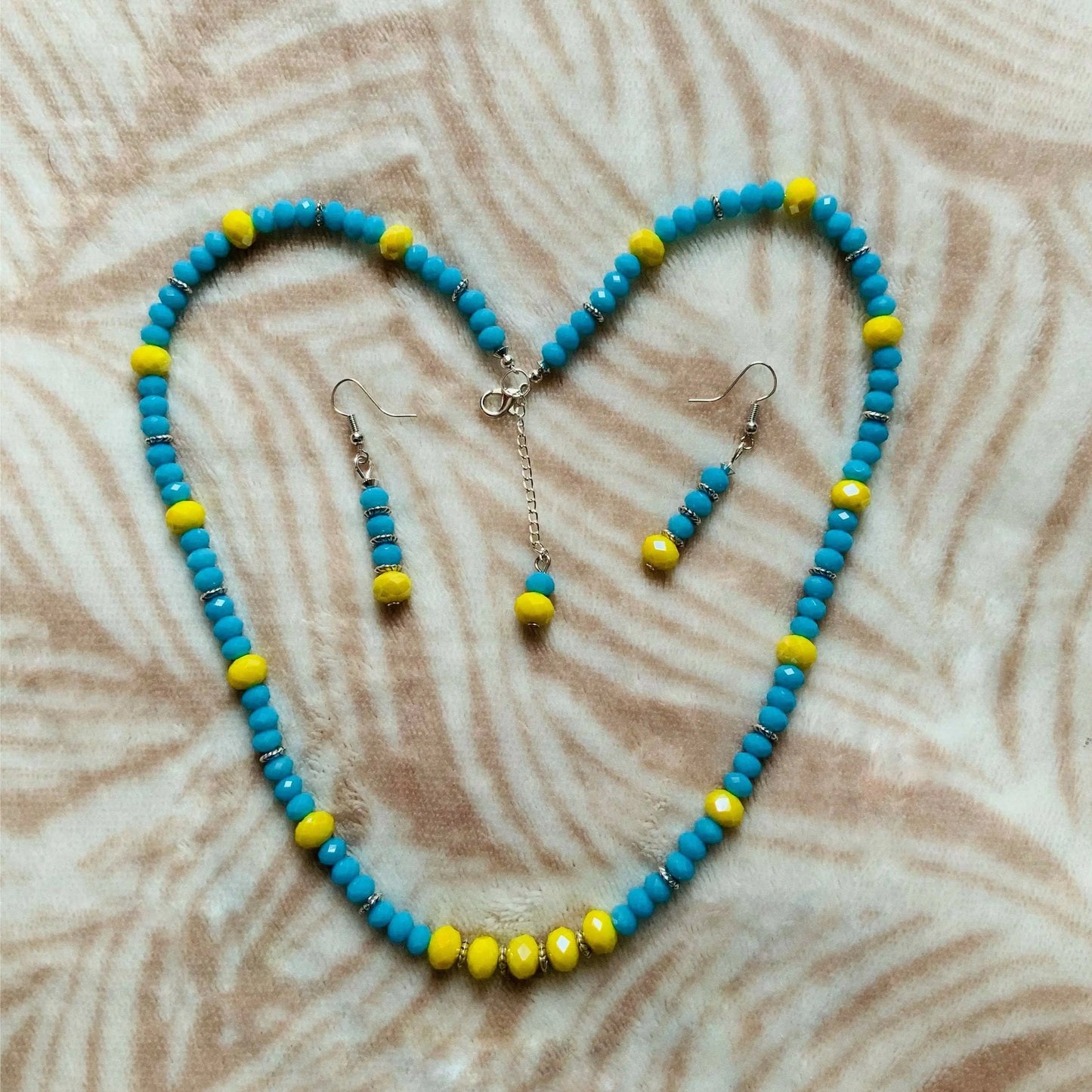 Yellow & Blue Crystal Faceted Rondelle Beaded Jewellery Set Ima Artistry