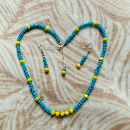 Yellow & Blue Crystal Faceted Rondelle Beaded Jewellery Set Ima Artistry