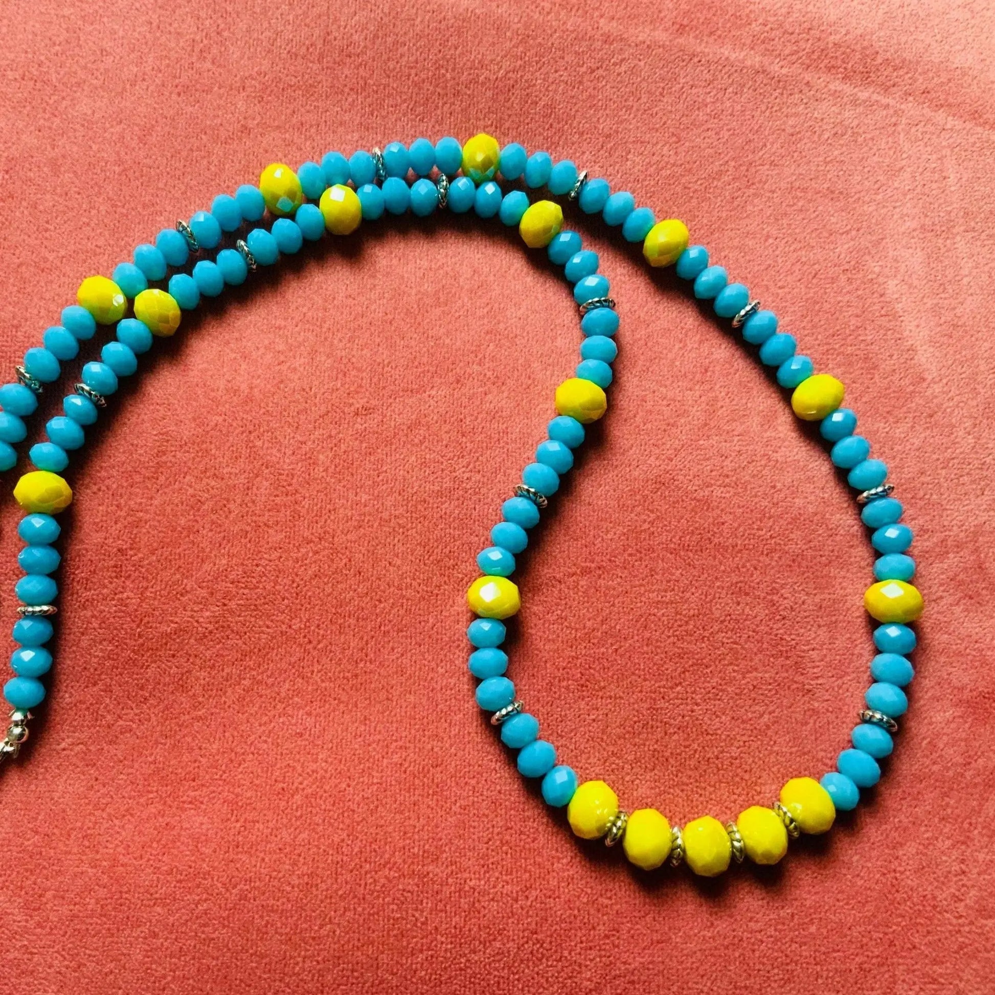 Yellow & Blue Crystal Faceted Rondelle Beaded Jewellery Set Ima Artistry