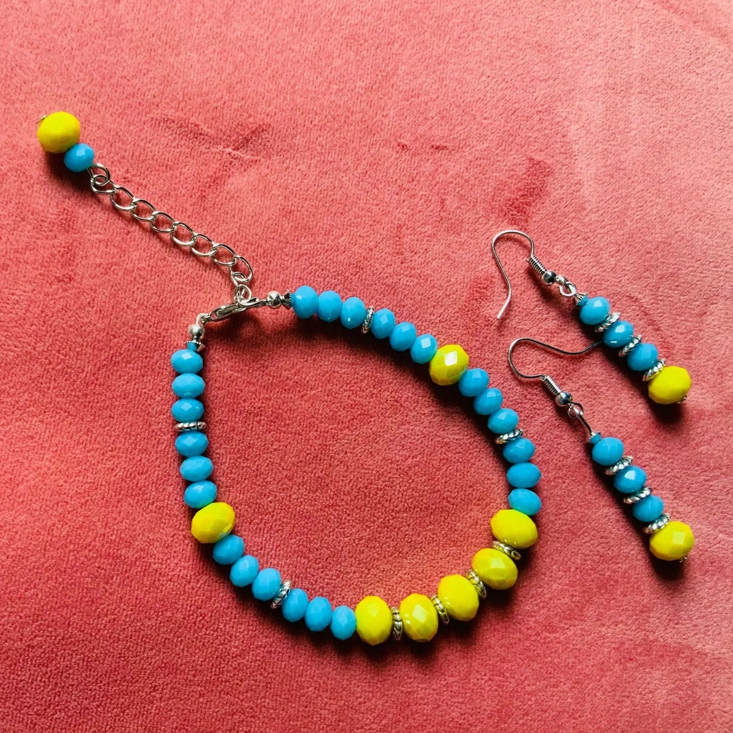 Yellow & Blue Crystal Faceted Rondelle Beaded Jewellery Set Ima Artistry