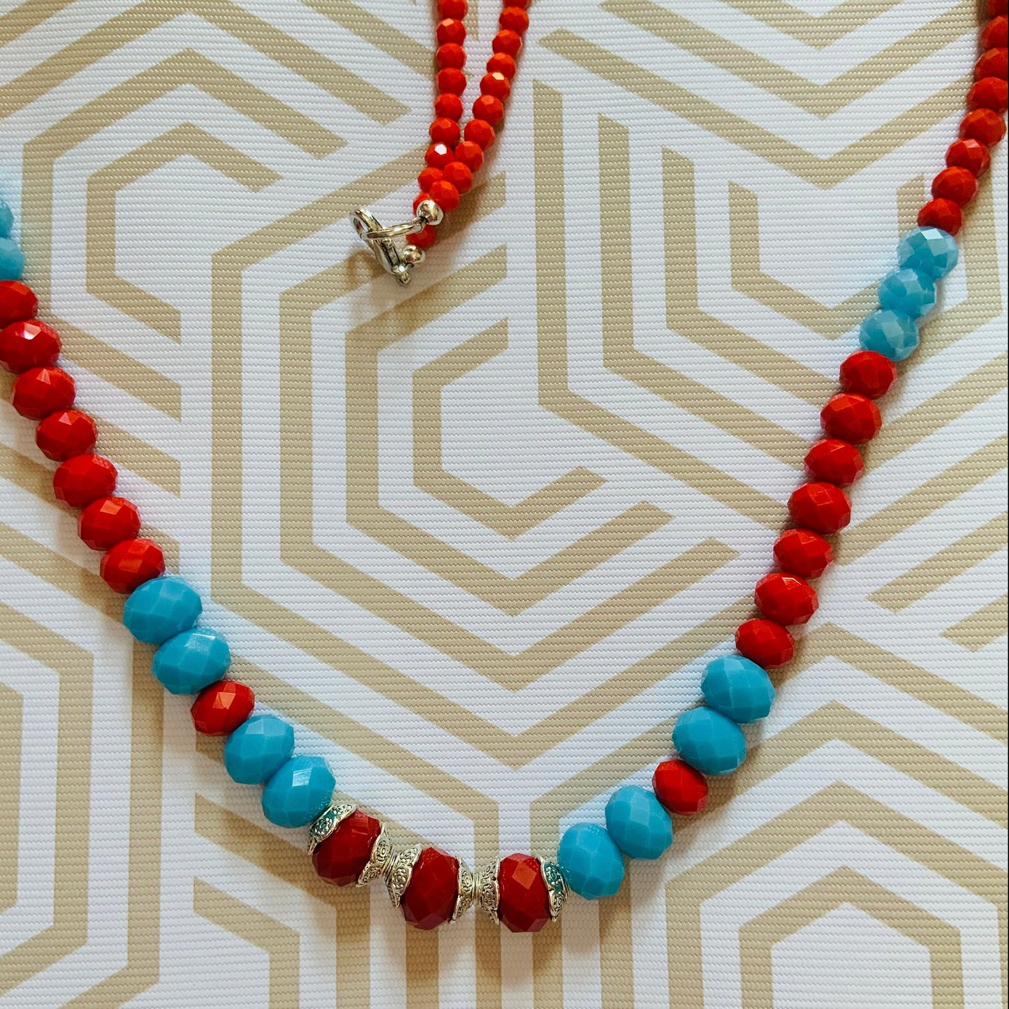 Red & Blue Crystal Glass Beaded Necklace & Earrings Ima Artistry