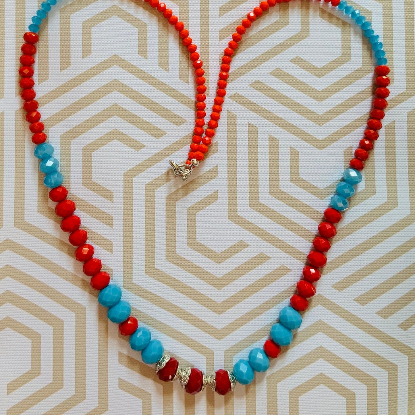 Red & Blue Crystal Glass Beaded Necklace & Earrings Ima Artistry