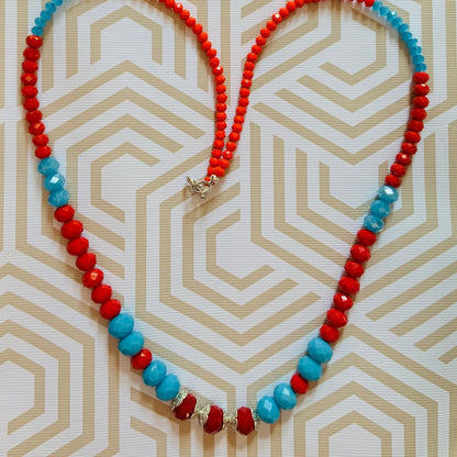 Red & Blue Crystal Glass Beaded Necklace & Earrings Ima Artistry