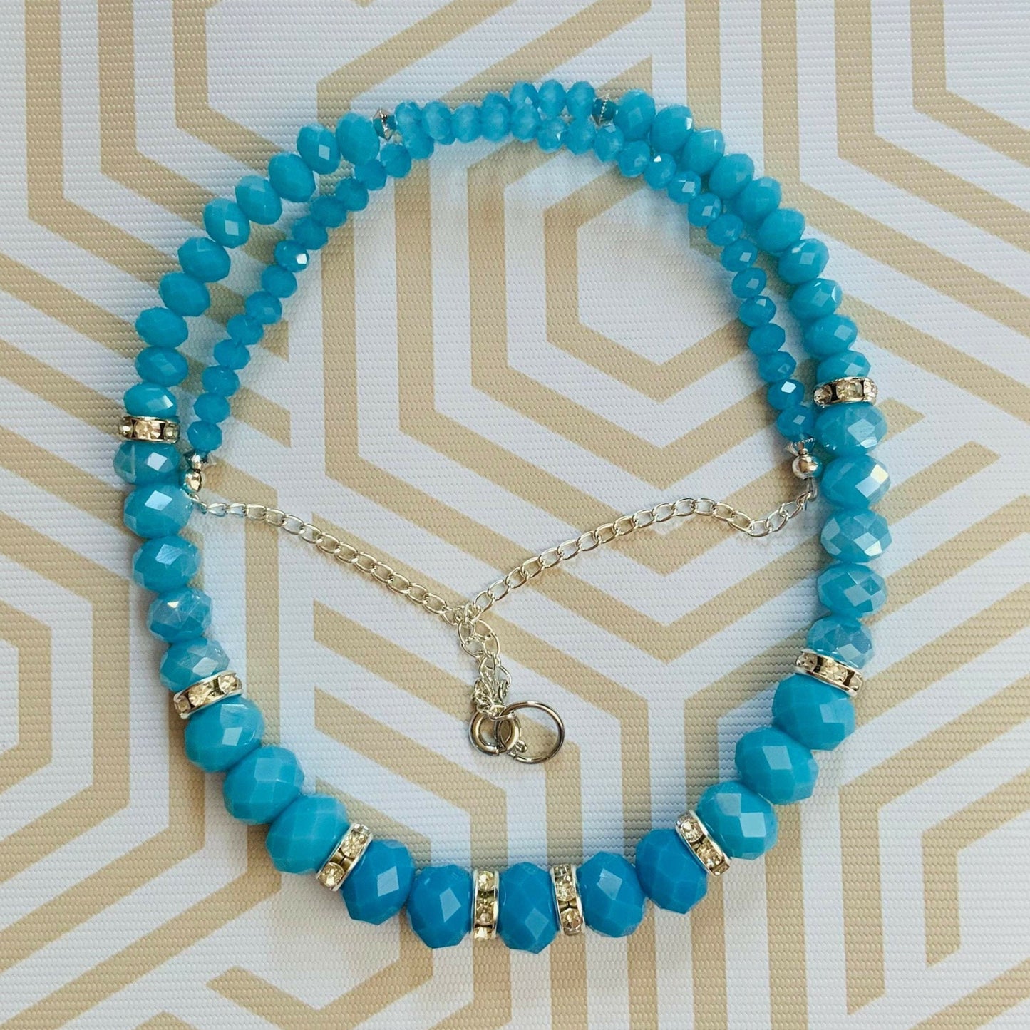 Light blue Faceted rondelle Crystal beaded Necklace & Earrings Ima Artistry